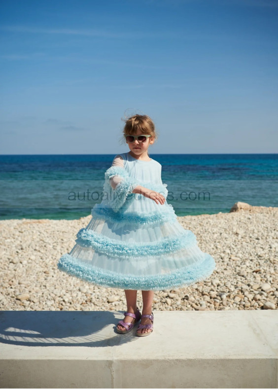 Long Sleeves Tulle Ruffles Twirl Flower Girl Dress